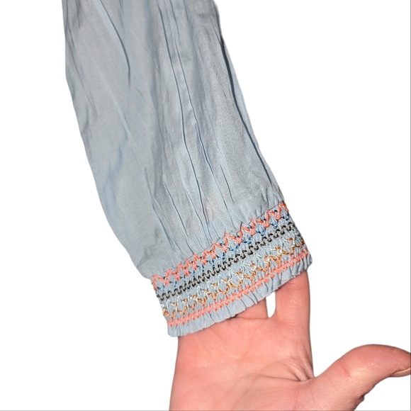 Free People Sunbeams Embroidered Boho Off Shoulder 3/4 Sleeve Lined Mini Dress - Picture 9 of 13